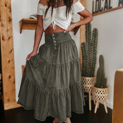 25 Years of European and American Cross-Border Amazon New Products Bohemian A-Line Layered Cake Denim Skirt 8922