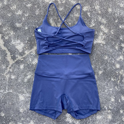 Women's Tight Yoga Shorts Set Beautiful Back Cross Sports Bra Gym Yoga Short Set