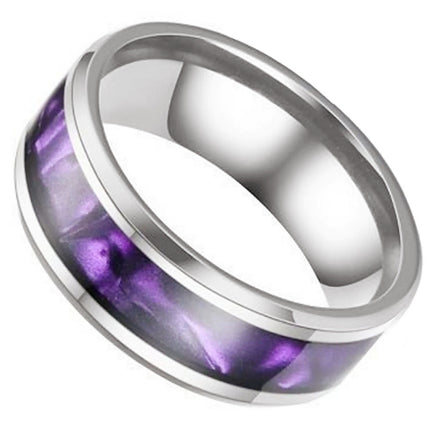 European and American Fashion New Ring Black Elegant Colorful Purple Colorful Stainless Steel Imitation Shell Ring Source Manufacturer