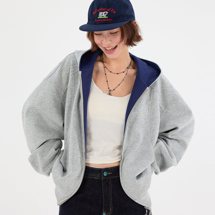 American Retro Contrasting Color Double Zipper Cardigan Hooded Sweatshirt Boys Silhouette Loose Lazy Trendy Brand Hoodie Jacket Autumn