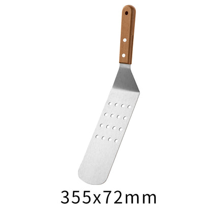 Wooden Handle Stainless Steel Spatula Korean Teppanyaki Cooking Spatula Steak Spatula Pancake Pizza Spatula Tool Set