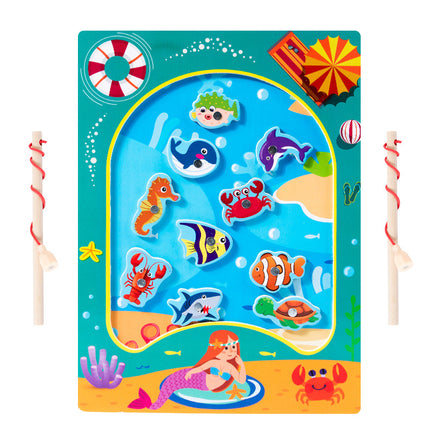 Magnetic Wooden Barrel Marine Fishing Toy Children's Early Education Educational Cognitive Fun Boys and Girls Parent-Child Games