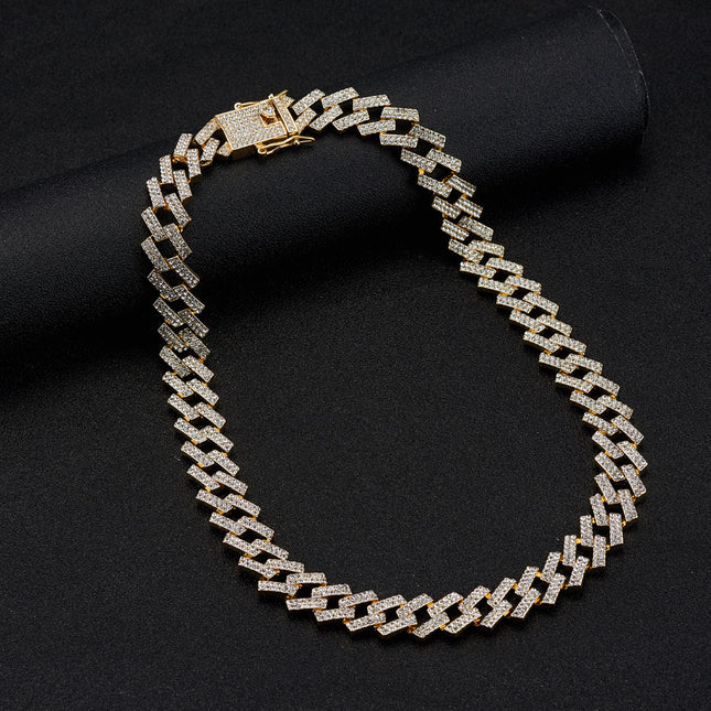European and American foreign trade explosions double-row drill Cuban chain thick 15mm necklace hiphop Diamond Miami clavicle chain wholesale