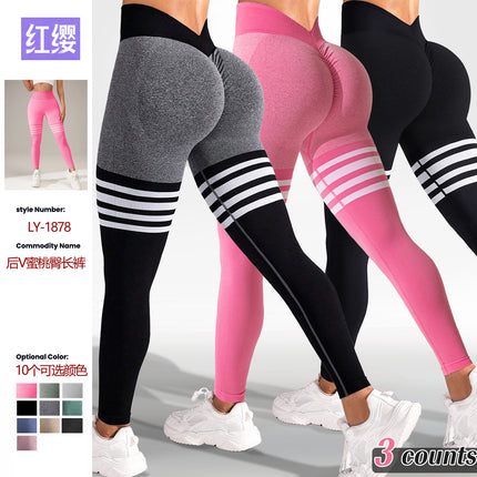 Muyao Cross-Border Striped Outdoor Sports Leggings for Women, High-Waisted, Butt-Lifting Yoga Wear, Quick-Drying Running Sports Fitness Pants