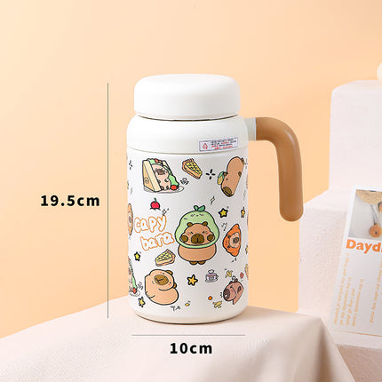Cartoon cute high-value large-capacity new thermos stainless steel outdoor sports portable rope coffee cup