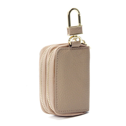 Foreign trade leather key bag matte big Li grain double zipper first layer cowhide car key bag universal key bag
