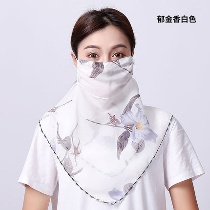 Summer sun protection mask scarf women's large mask neck protection breathable full cover face UV protection chiffon thin veil scarf