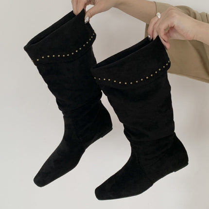Sheepskin Version ~ French Niche Pointed Toe Wedge Heel Pile Boots Western Cowboy Boots for Women 2025 High Boots Slim Short Boots