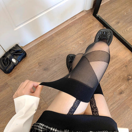Jk Japanese-Style White Sheer Stockings for Women, Pure Desire Bare-Leg Artifact, Summer Thin Pineapple Stockings, Anti-Snag Black Pantyhose