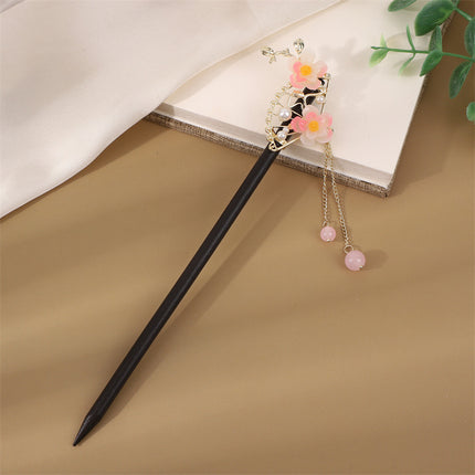 Antique Hairpin Step Tassel Wood Hairpin Imitation Ebony Headwear Disc Hair Simple Accessories Ancient Dress Hairpin Women's Hair