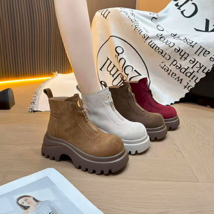 New Autumn Fashion Versatile Retro-Style Thick-Soled Ankle Boots with Round Toe Chelsea Boots