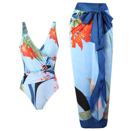 2025 new European and American foreign trade one-piece conservative belly backless sexy swimsuit chiffon beach dress cross-border explosions