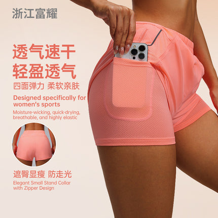 Outdoor Sports Pocket Shorts for Women, Loose-Fitting Running Shorts, Quick-Dry, Anti-Exposure, Double-Layer Gym Shorts for Women
