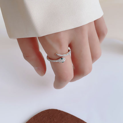 South Korea Simple Titanium Steel Ring Women's Ins Trendy Diamond Small Snake Index Finger Light Luxury Niche Design Sense Ring Jewelry