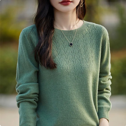 First-Line Garment Knitwear Women's Round Neck Hollow Pullover Base Shirt Autumn and Winter Inner Loose Long-Sleeved Outer Wear Sweater