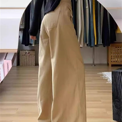 Plus Size Khaki Wide-Leg Jeans for Women 2025 Autumn New High-Waisted Casual Loose Versatile Floor-Length Pants