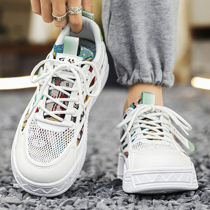 Men's Summer Mesh Breathable Versatile Casual Niche Canvas Sneakers Student Sports Height-Increasing White Trendy Shoes