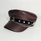 Brown-leather corsair chain navy hat / M（56-58cm）