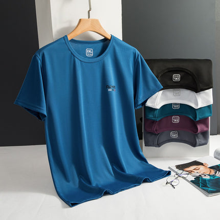 T-Shirt for Men 2022 New Style Plain Ice Silk Quick-Dry Short-Sleeve Elastic Mesh Round Neck Thin Slim Fit Inner Wear