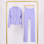 Zhong teng purple hooded jacket flared pants suit / 10/XXL