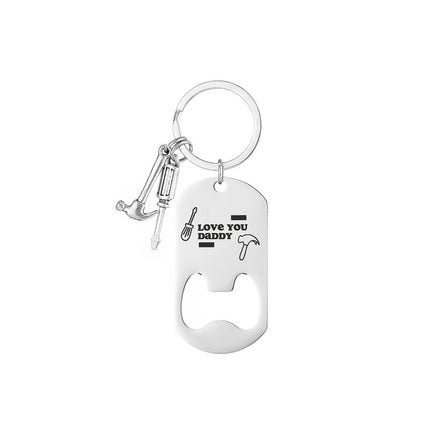 Cross-border Stainless Steel Engraving Metal Keychain Bottle Opener Wine Glass Wine Bottle Birthday Christmas Father's Day Gift