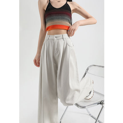 Light Apricot Lyocell Tencel Wide-Leg Jeans for Women 2025 Summer Thin High-Waisted Loose Draped Floor-Length Pants