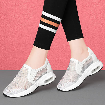 Inner Height Casual Shoes 2024 Spring and Summer New Black Air Cushioned Shoes Mesh Shoes Breathable Mesh Lazy Slip-on Women's Shoes