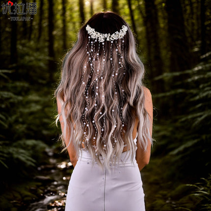 Youlapan European and American Style Bridal Multi-Layer Beaded Hair Comb with Tassels, Long Pearl Headband, Women's Accessories Hp600