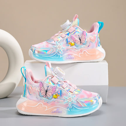 Girls' Sneakers 2026 Spring New Model Mesh Breathable Button Running Shoes for Older Children Non-Slip Soft Sole Dad Shoes