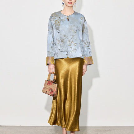 【Zhihetang】2026 Spring New Style Chinese-Style Jacket for Women, High-End Retro Jacquard Long-Sleeve National Style Top