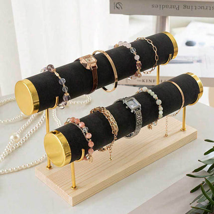 Golden Three-layer Jewelry Display Rack Bracelet Rack Iron Jewelry Props Stepped Wooden Base Bracelet Stand Stall