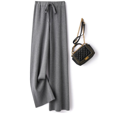 Autumn and Winter New Wool Wide Leg Pants Women's Elegant High Waist Loose Pendant Slimming Casual Pants Thickened Floor Pants