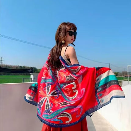 Ethnic Style Shawl Women's Summer Hainan Sanya Travel Photograph Qinghai Lake Scarf Beach Towel Thin Sunscreen Scarf