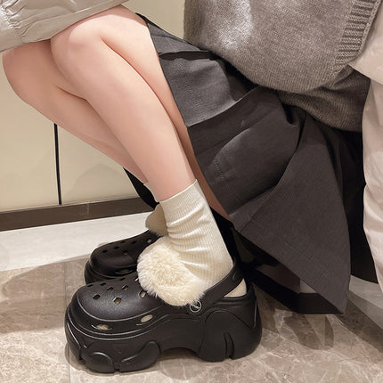 fleece-lined Cave Shoes Cotton Women's Autumn and Winter Inner Liner New Height-Heeled Thick-Sole Plush Cotton Slippers for Winter Outer Wear
