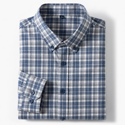 Autumn and Winter New Pure Cotton Brushed Long-Sleeved Shirts for Young and Middle-Aged Plaid Casual Business Men's Shirts Popular on Douyin