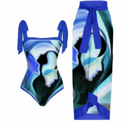 2023 European and American ins Style Belly-Covering Slim One-Piece Bikini Swimsuit Sun Protection Gauze Skirt Hot Spring Swimsuit Two-Piece Set
