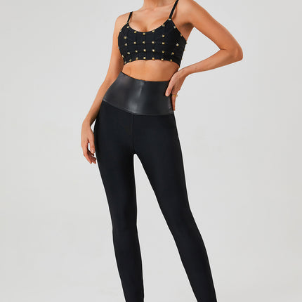 Foreign trade European and American bandage dress pants black outer wear cross-border trousers polyester fiber high elastic tights in stock