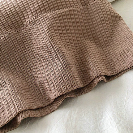 Summer Crop Top Women Seamless Square Collar Wide Straps Tank Top Knitted Striped Camisole Solid Corset Top Female