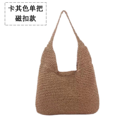 New All-match Straw Woven Bag Women's Large Capacity Beach Bag Single Handlebar Bag Commuter Women's Shoulder Bag Handmade Woven Bag