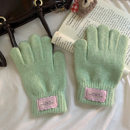 Wool Blended Candy Color Pure Color Gloves Autumn and Winter Sweet Cold-Proof and Warm Cycling Couple Gloves with Touch Screen