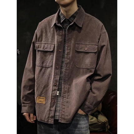Japanese Style Workwear Long Sleeve Shirt for Men and Women Spring and Autumn Retro Solid Color Jacket Trendy Multi-Pocket Casual Shirt