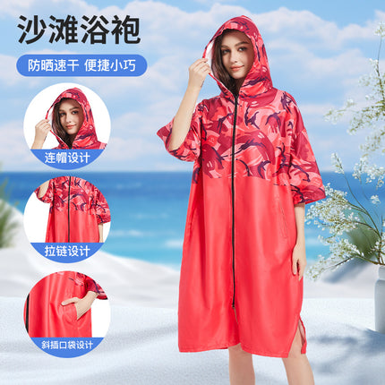 in stock Wholesale and Retail Quick-drying Pocket Zipper Cardigan Bathrobe Swimming Towel Clothes Portable Hooded Wearing Poncho