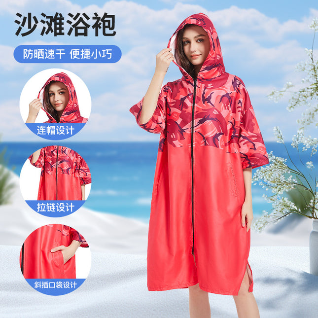 in stock Wholesale and Retail Quick-drying Pocket Zipper Cardigan Bathrobe Swimming Towel Clothes Portable Hooded Wearing Poncho