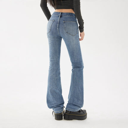2025 American Retro Low-Waist Hot Girl Flared Pants Slim Fit Slightly Stretchy Jeans Women's New Style & Long Pants