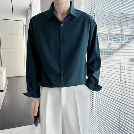 Light Mature Korean Style Long Sleeve Shirt Men's High Quality Four-sided Spring and Autumn New High-grade Draped Shirt Fashionable Casual