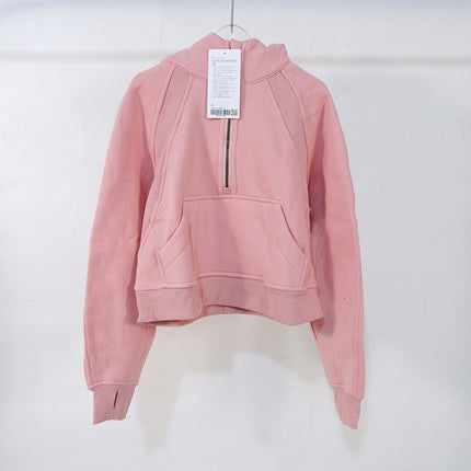 Winter Loose Women's Sports Sweater Camping Half Zip Hoodie fleece-lined Outdoor Running Warm Jacket Thickened