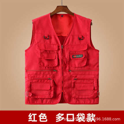 Men's Vest for Spring and Autumn, Padded for Middle-Aged and Elderly Men, Multi-Pocket Vest, Outdoor Fishing Casual Wear, Dad's Vest