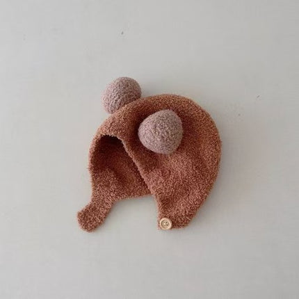 Korean Style Ins Autumn and Winter New Baby Ear Protection Cap Warm Cold-proof Cap Comfortable Baby Double Ball Soft Waxy Baotou Cap Trendy