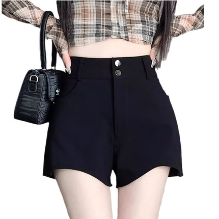 2024 Irregular Shorts Women's New Spring and Summer Outer Wear High Waist Slim Elegant Slim Fit Black Hot Shorts