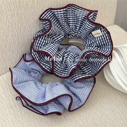 Korean-Style Color-Blocked Plaid Fabric Scrunchie Versatile Waist-Cinching Hair Tie Low Ponytail Elastic Band Elegant Hair Rope